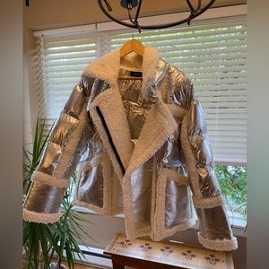 NWT AKIRA Silver + Sherpa Puffer Coat